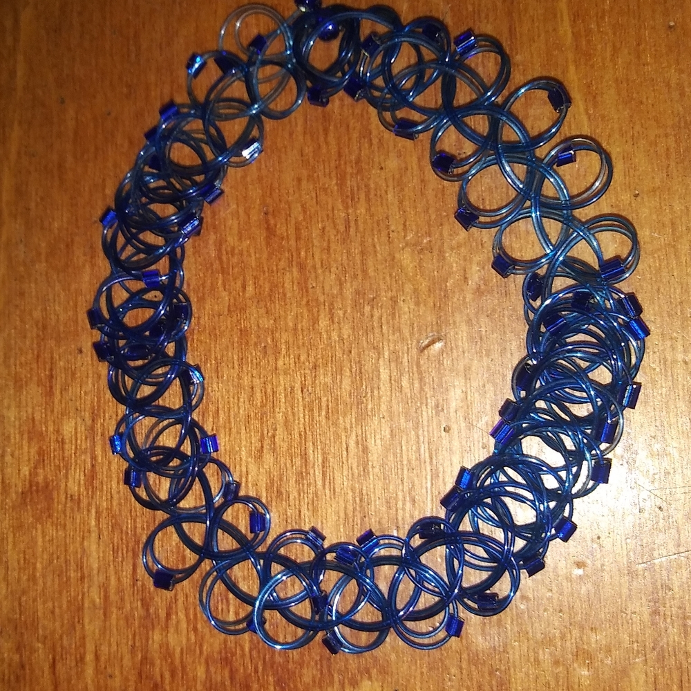Choker necklace, tattoo choker, blue choker necklace, 90s choker